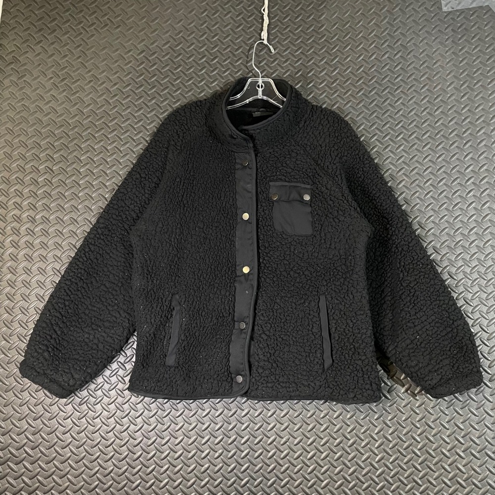 Weatherproof Snap Button Fleece Jacket Button Up Cozy‎ Warm Sherpa Black L